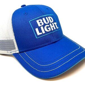BUD LIGHT BEER PATCH LOGO MESH TRUCKER SNAPBACK HAT CAP ADJUSTABLE CURVED BILL